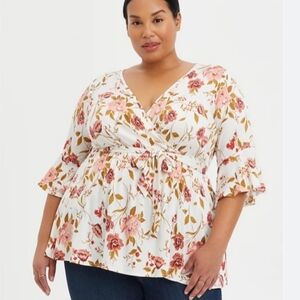 Torrid Babydoll Challis Surplice Tie-Front Top